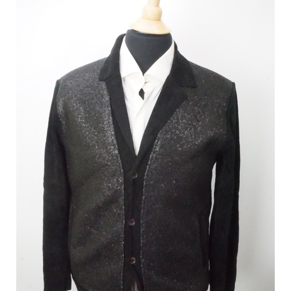 John Varvatos Sequin Black Cardigan Beaded Velour Jacket Sz M Brand New John Varvatos Sequin Black Cardigan Beaded Velour Jacket Sz M Brand New